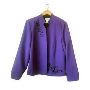 Coldwater Creek Womens Purple Beaded Dressy Blazer Jacket Size 18W Event Formal